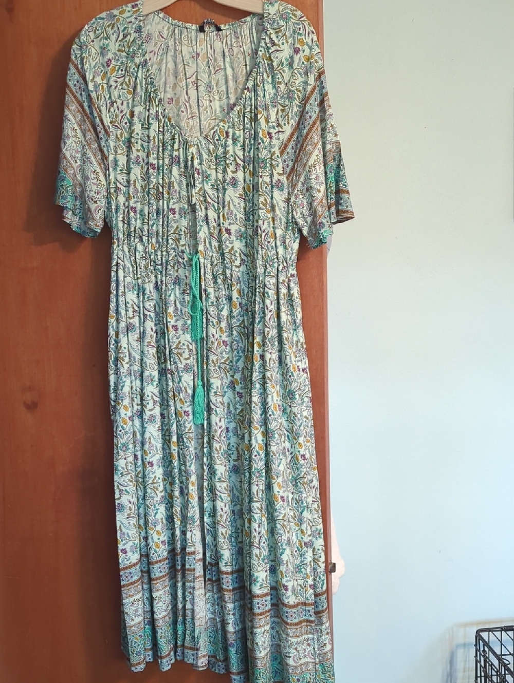 Bohemian Floral Maxi Dress in Teal and Cream